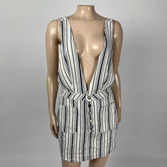 Free People Dresses & Skirts - Free People Women's Striped Jumper Overalls Dress 8 Button Cotton Pockets XX11